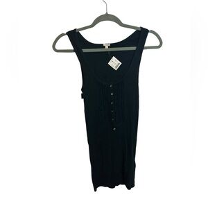 NWT J.Crew Black Ribbed Ruffle Henley Tank